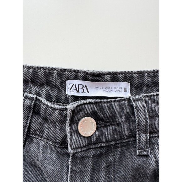 ZARA Vintage Black Denim High Rise Loose Wide Leg Ankle Jeans, Size 6/28 - Picture 10 of 11